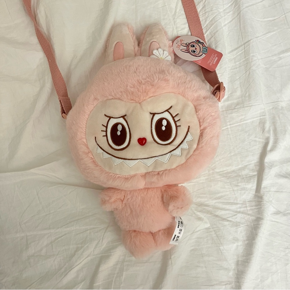 Labubu pink mokoko plush crossbody bag